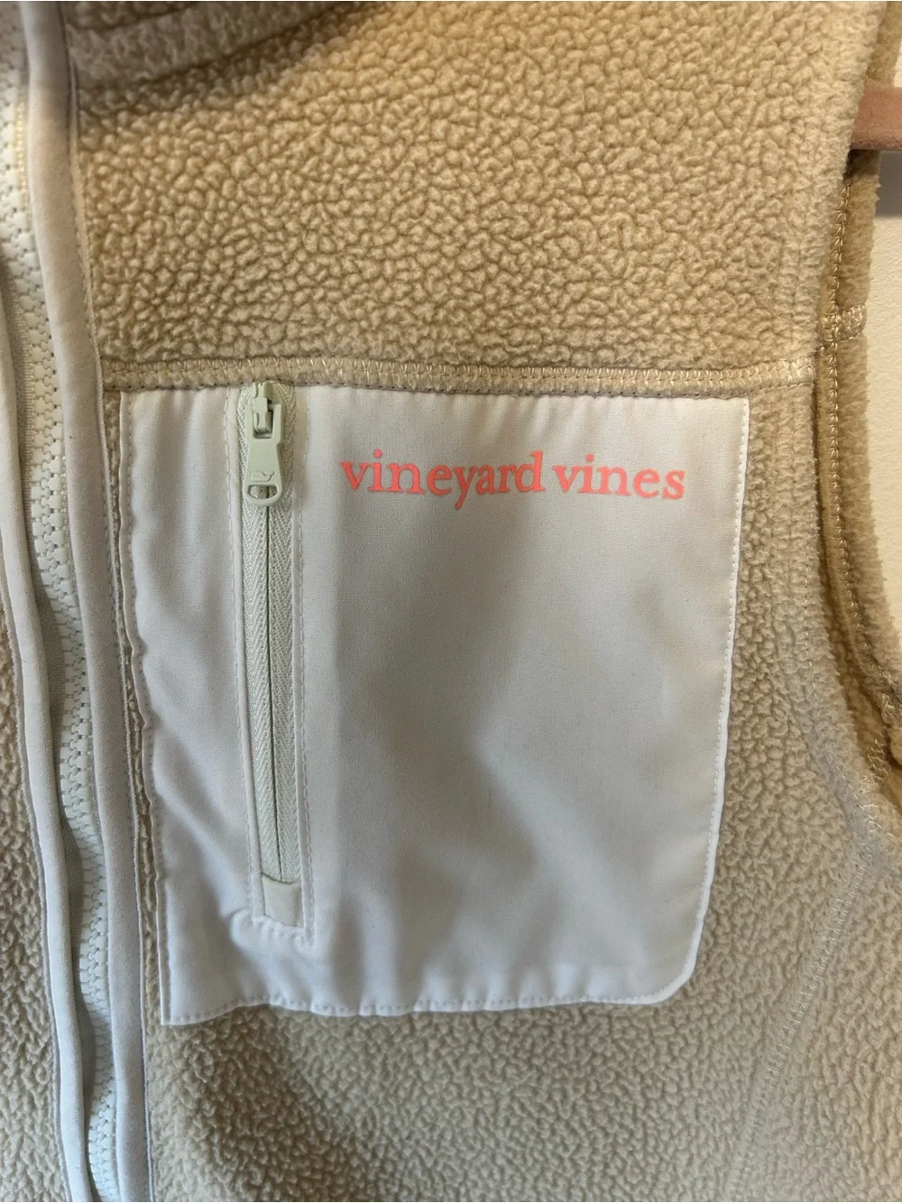 Vineyard Vines Beige/Tan Fleece Vest with White Chest Pocket
